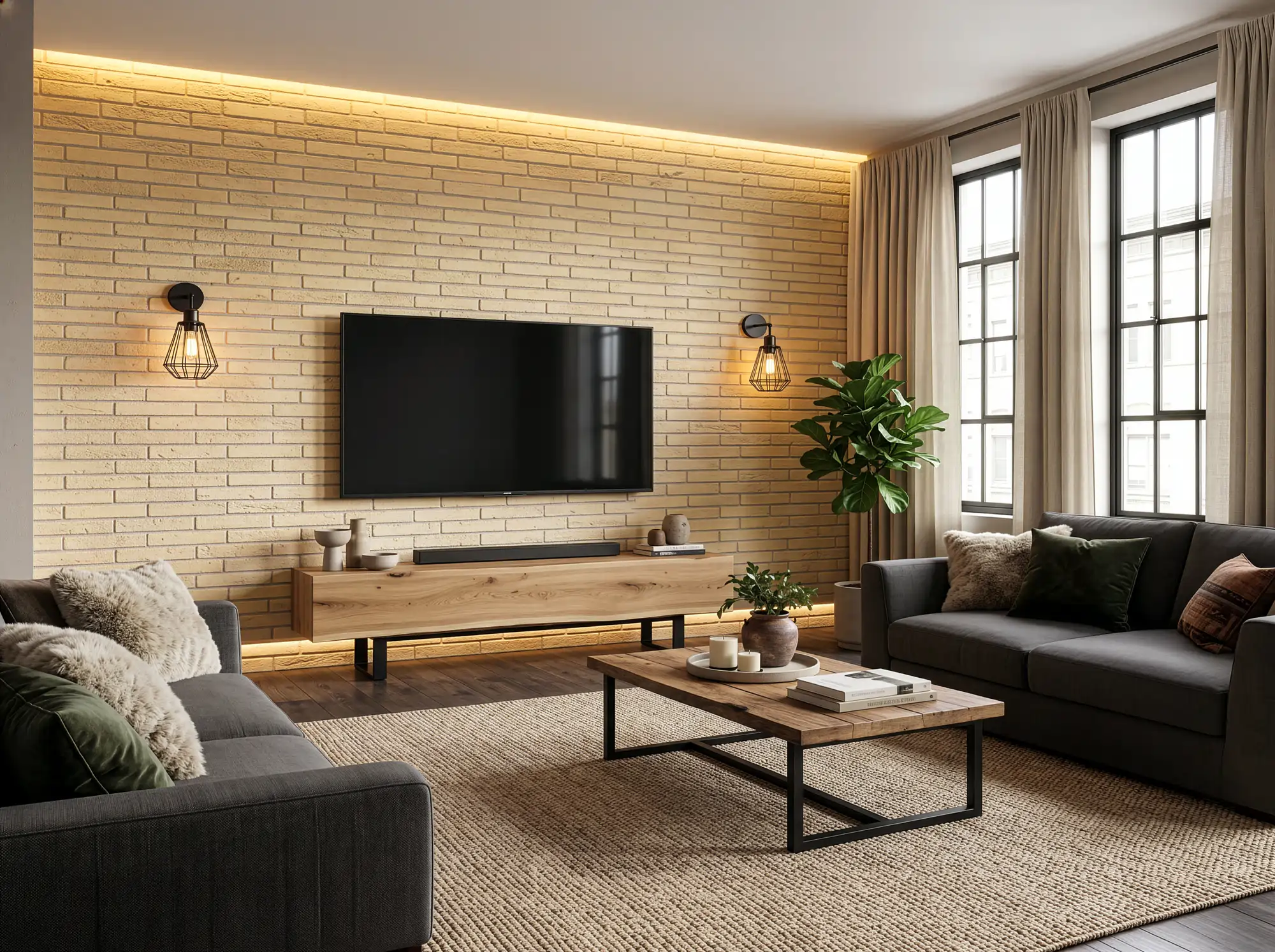 Płytki ceglane LONG - Sandstone Beige - salon